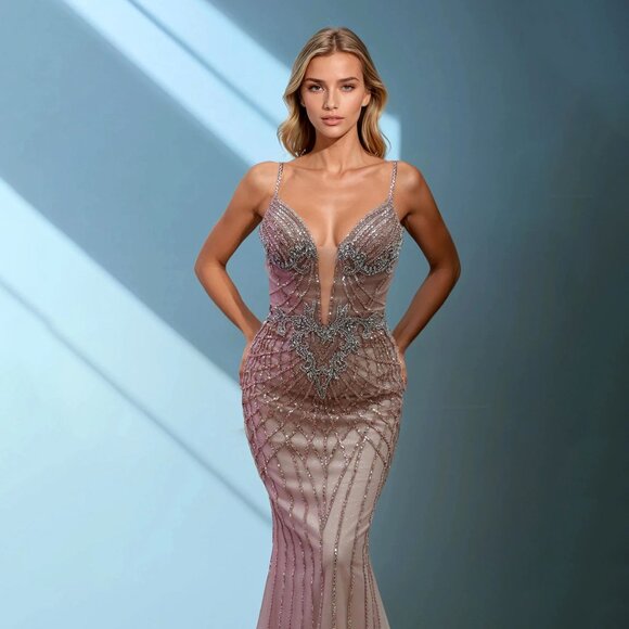 New Sequins Embellished Maxi Party Gown w/ Rhinestones & Zipper Back JT2709T - Picture 1 of 8